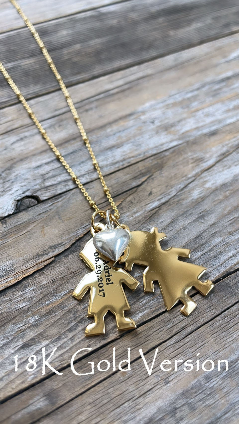 Thumbnail: Mom Jewelry: Custom Engraved Necklace with Boy/Girl Charms