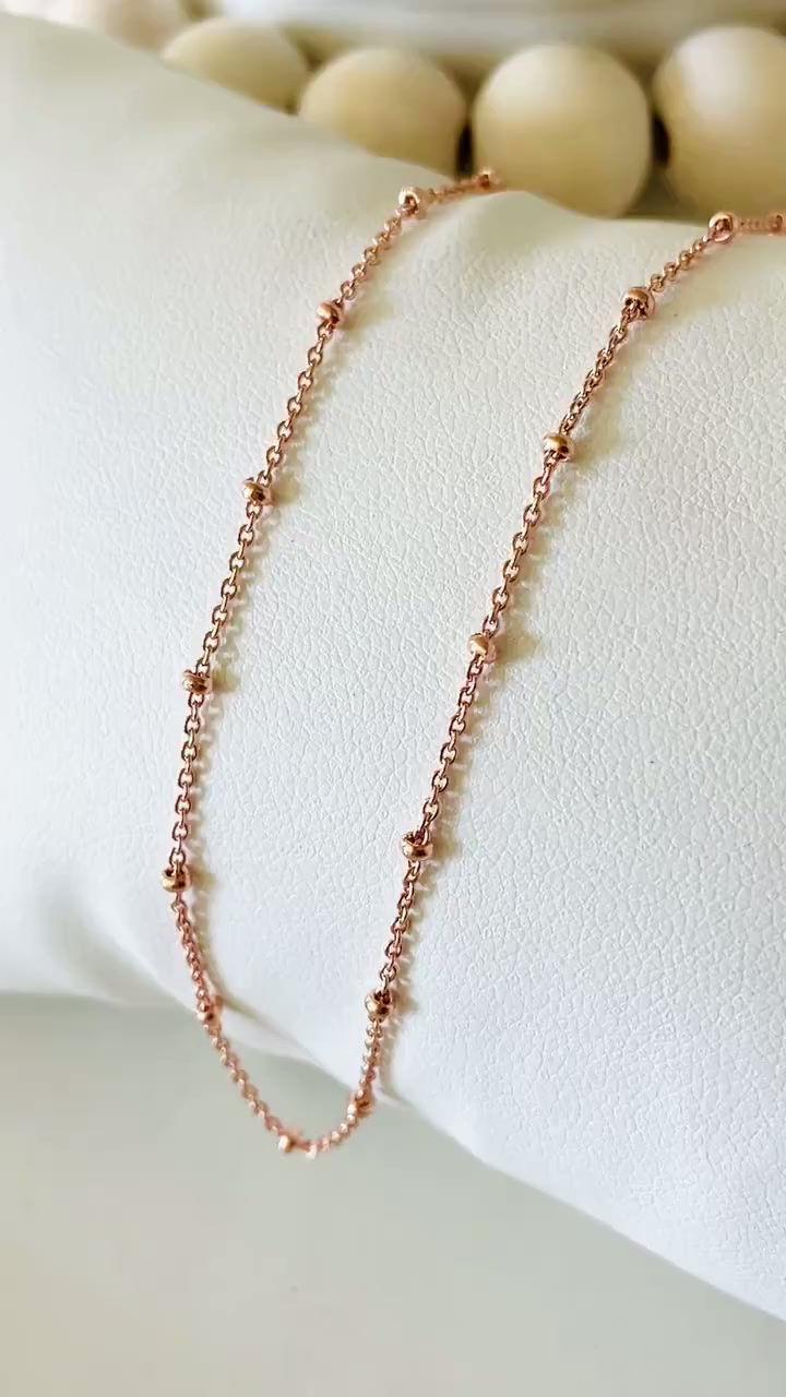 Thumbnail: Dainty Rose Gold Satellite Bead Chain Necklace - Layering Jewelry Gift for Women