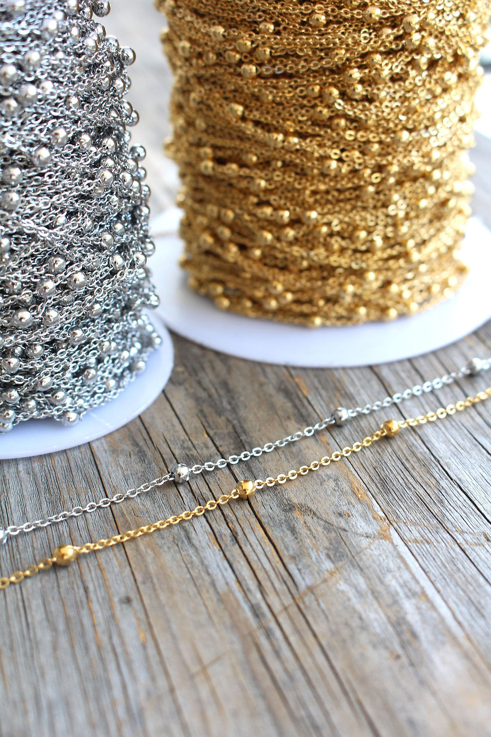 Thumbnail: Waterproof Stainless Steel Satellite Bead Chain - Gold & Silver, 2mm