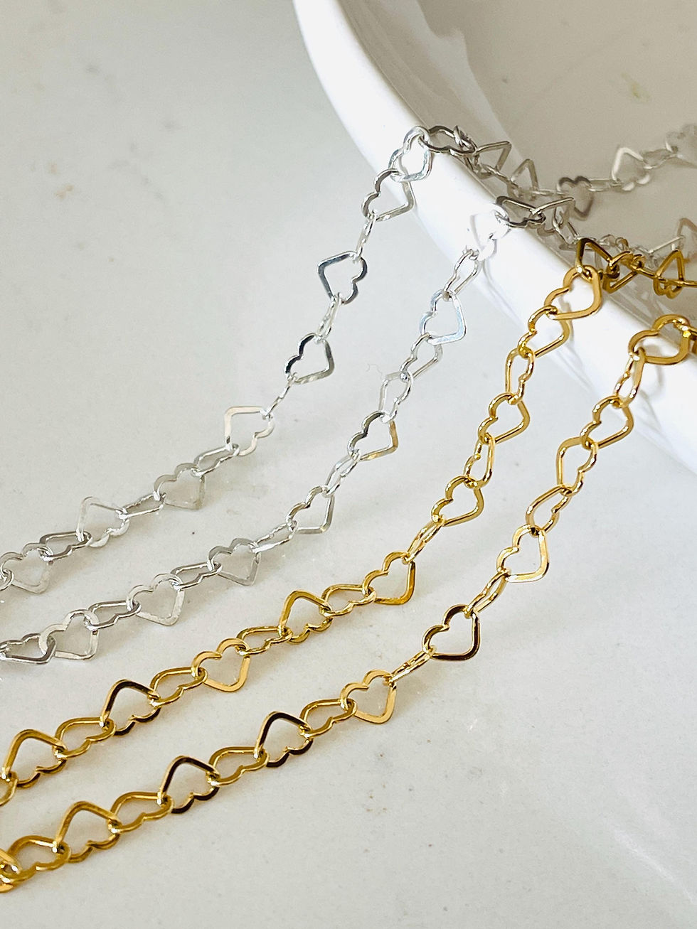 Thumbnail: 4mm Heart Chains in 925 Sterling Silver & 18k Gold - Jewelry Making Wholesale
