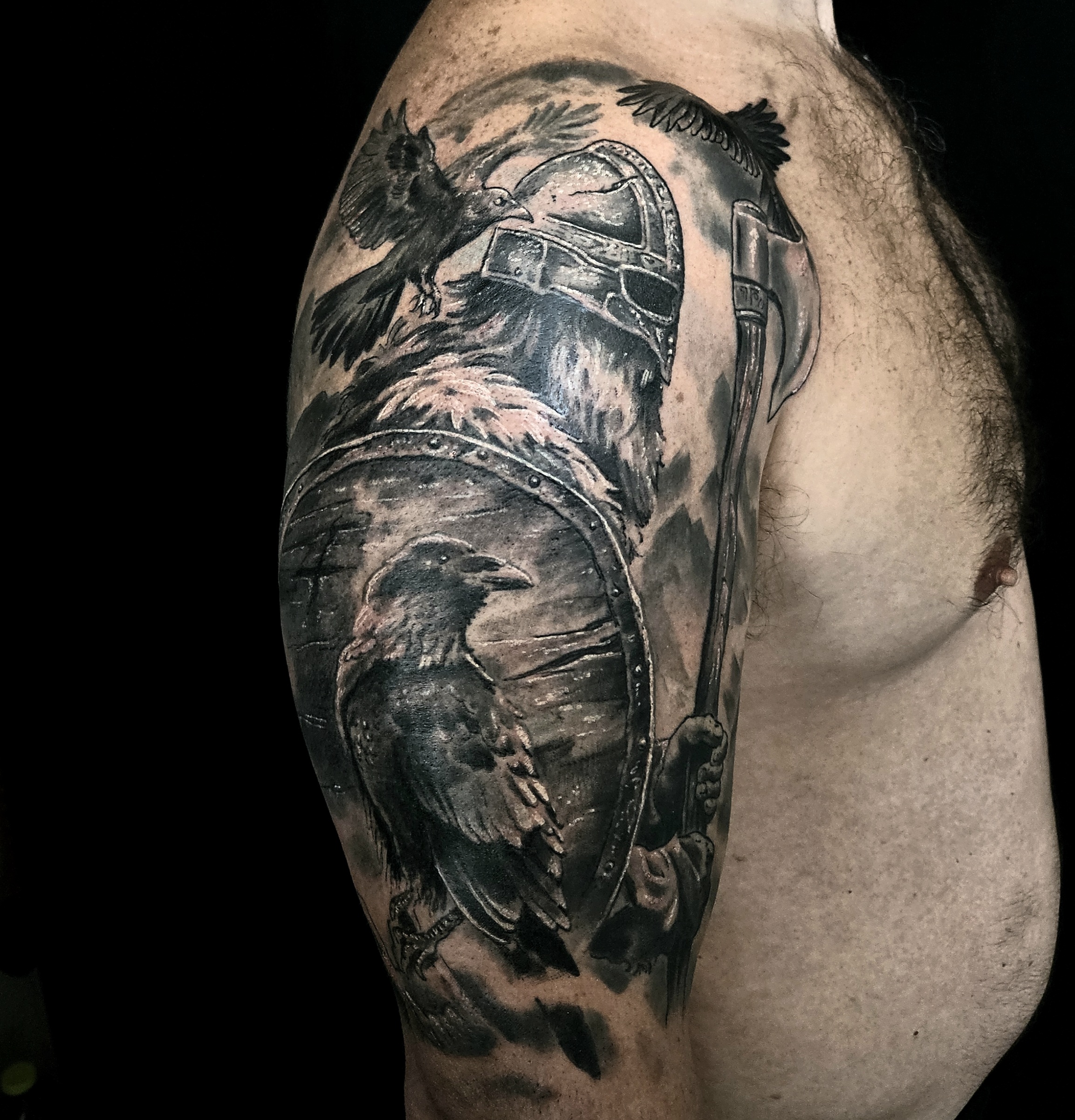 Dark western sleeve with a hooded skeleton figure