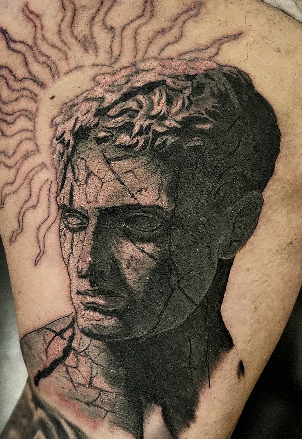 Black and grey fractured classical statue portrait