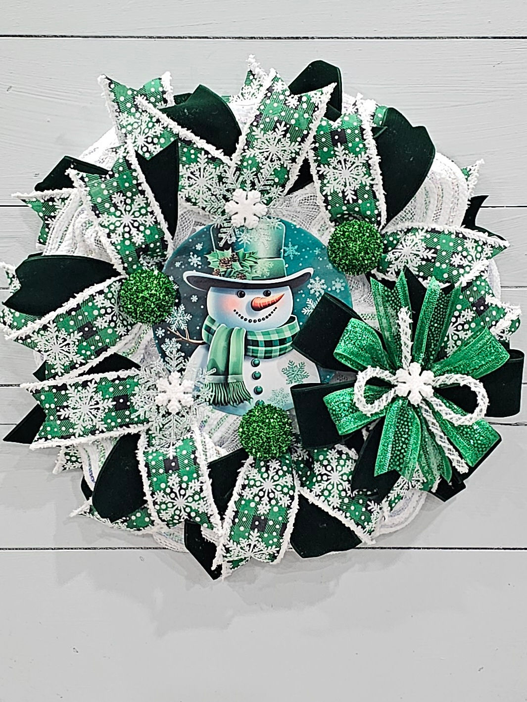 Snowman with Green Hat and Scarf