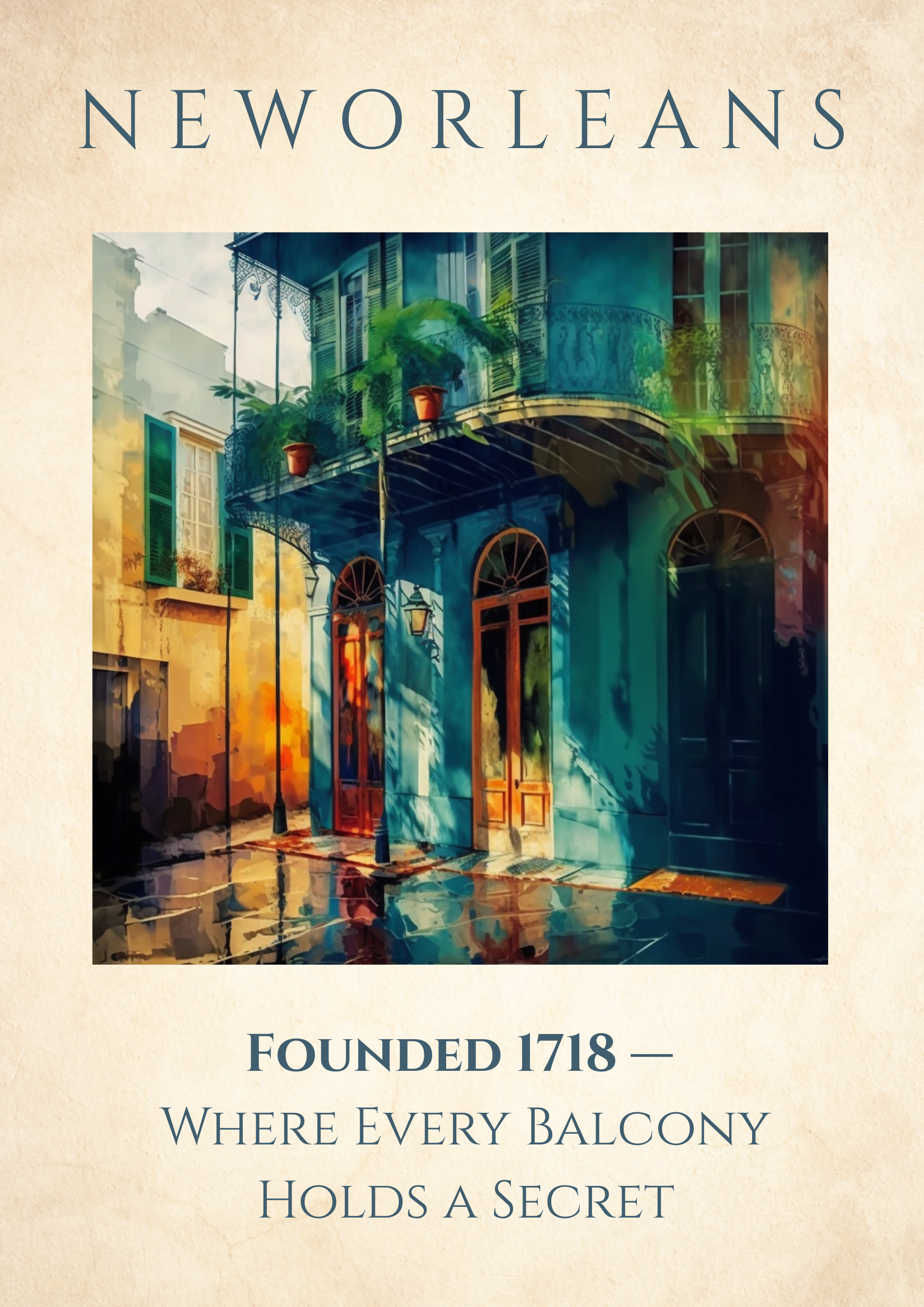 New Orleans poster with a balcony