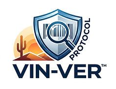 Always Auto Glass VIN-VER Protocol logo featuring a shield, magnifying glass, and Arizona desert