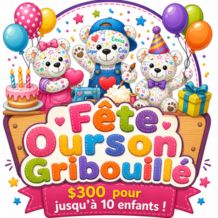 Fête ourson gribouillé (doodle bear)
Atelier Doodle Bear à Montréal 🧸🎨
Offrez une fête créative unique où chaque enfant remplit, personnalise et dessine sur son propre toutou avec des marqueurs textiles. Une activité amusante et mémorable, parfaite pour un anniversaire à domicile!
💲 300$ jusqu’à 10 enfants
🚗 Atelier mobile partout à Montréal
Idéal pour fêtes d’enfants, garderies et événements spéciaux!
SAVOIR PLUS ET RESERVER VOTRE FET