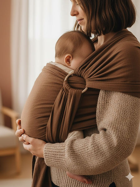 Bébé en portage physiologique dans une écharpe