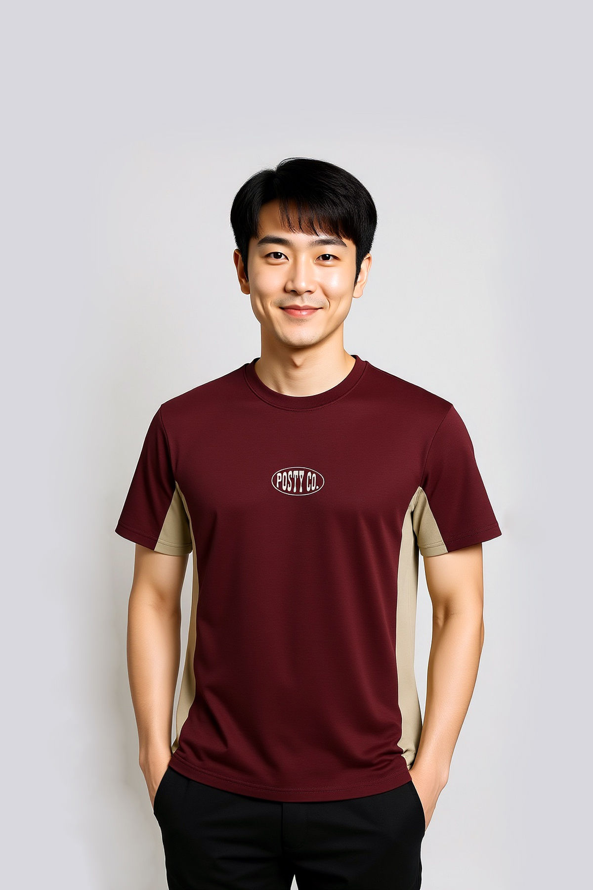 MEROON & BEIGE Boxy Fit T-shirt