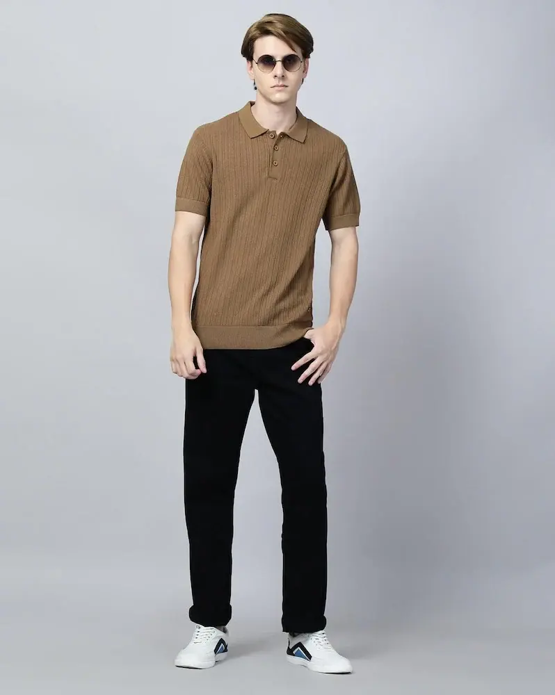 Thumbnail: Men Patterned Slim Fit Cotton Polo T-Shirt