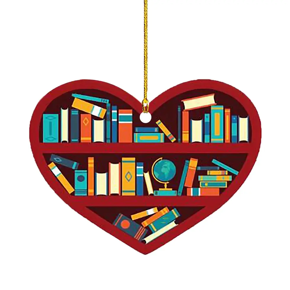 Thumbnail: 1pc Book Lovers Heart Shaped Bookshelf Christmas Ornament