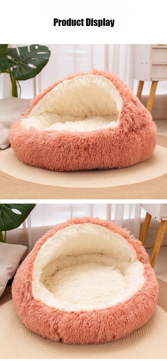 Thumbnail: 2 in 1 Soft Plush Pet Bed 50CM with Cover Round Cat Bed Pet Puppy Mattress Warm 