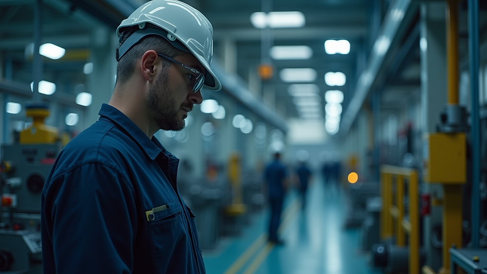 Plano medio de cámara fija mostrando equipo técnico en planta industrial