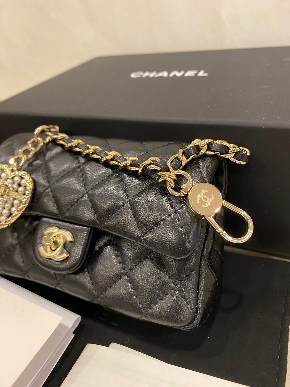 Thumbnail: CHANEL SUPER MINI CLASSIC FLAP BAG HEART PEARL LAMBSKIN BLACK