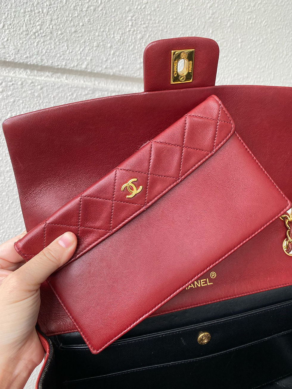 Thumbnail: CHANEL CHERRY WINE RED PARENT-CHILD FLAP BAG WITH POUCH VINTAGE DISCONTINUED