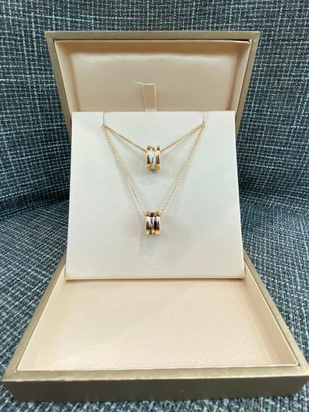 BULGARI B.ZERO1 LEGEND BLACK CERAMIC & 18K RG PENDANT NECKLACE