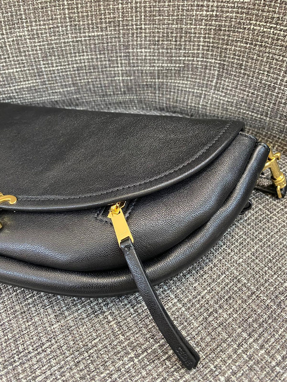 Thumbnail: CELINE LITTLE HALF MOON BLACK LAMB & GOLD HARDWARE ADJUSTABLE STRAP