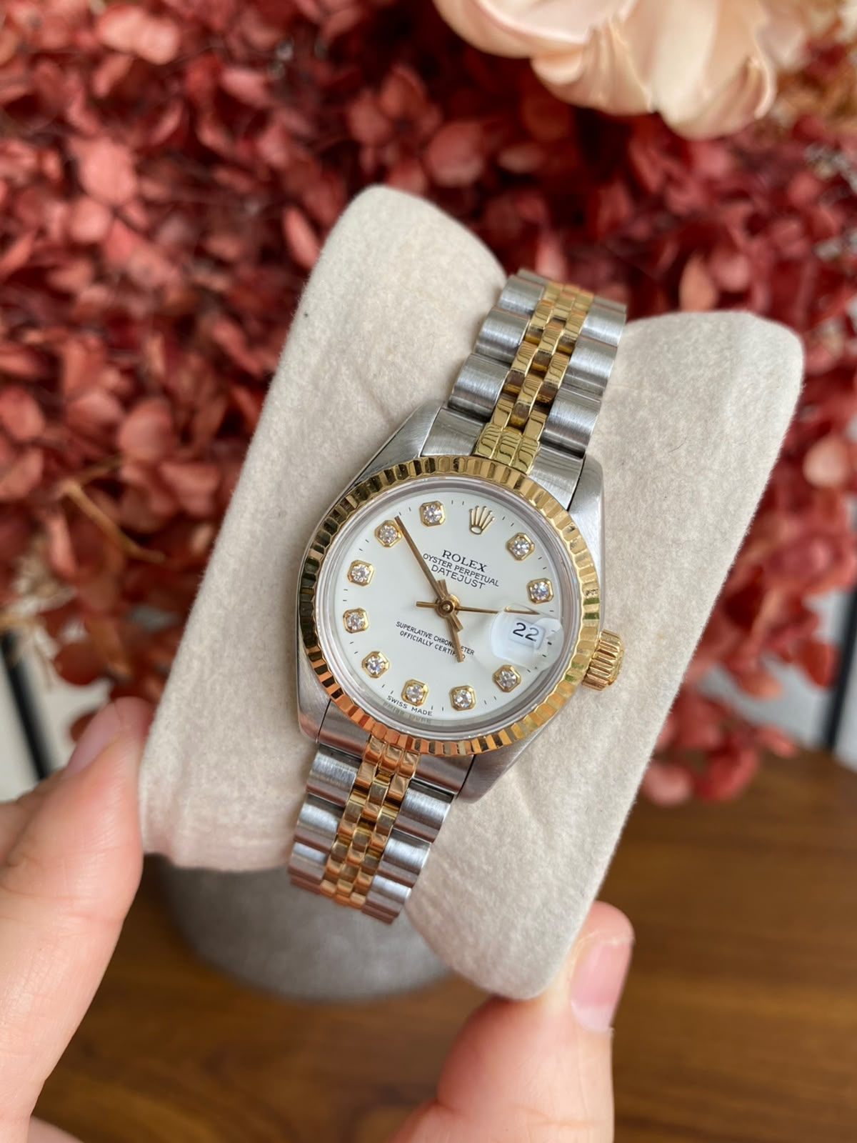 ROLEX DATEJUST 26 WHITE DIAL 10 DIAMONDS TWO TONED 18K YG FLUTED | S-series