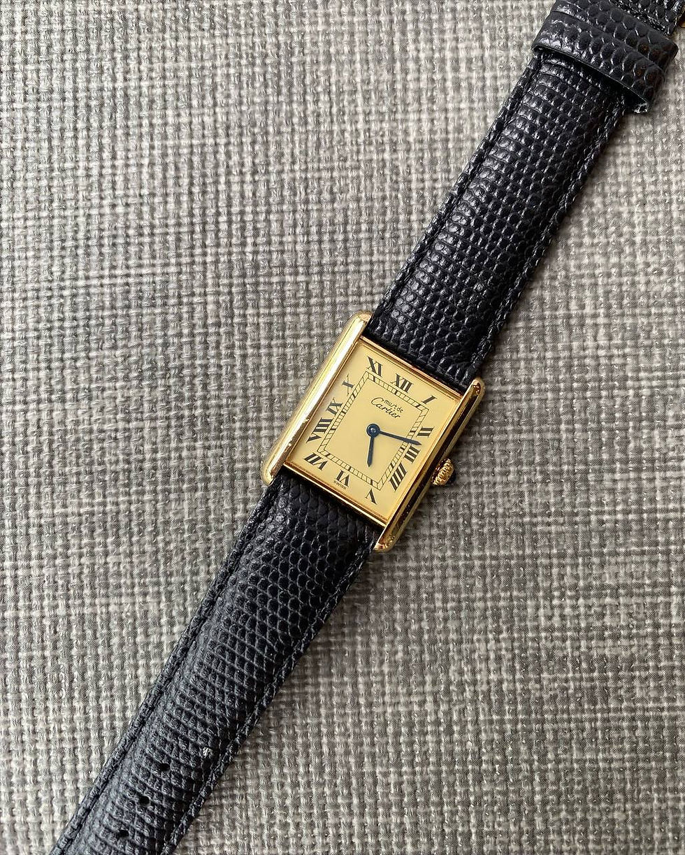 Thumbnail: CARTIER GOLD PLATED TANK MUST QUARTZ ROMAN CLASSIC DIAL VINTAGE DISCONTINUED