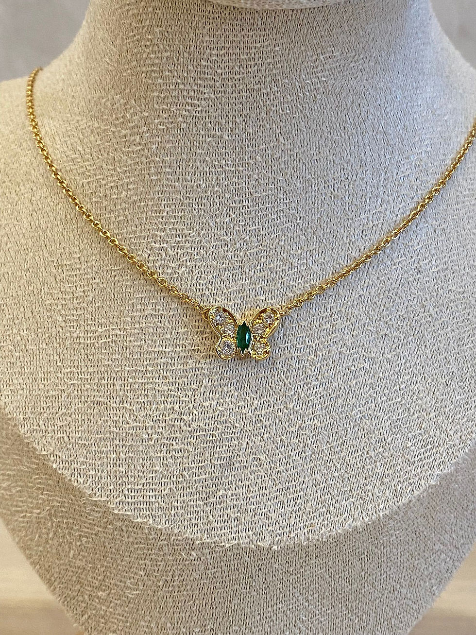 Thumbnail: VAN CLEEF &  ARPELS VCA BUTTERFLY EMERALD & DIAMONDS NECKLACE 18K
