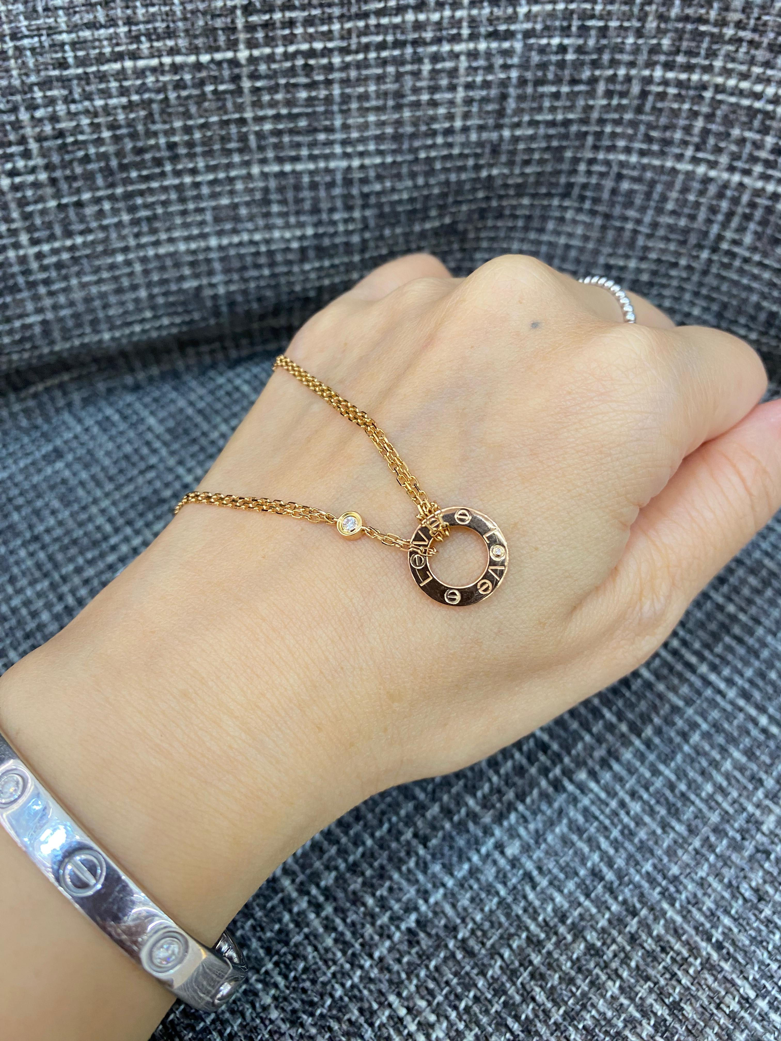 CARTIER DOUBLE DIAMOND LOVE NECKLACE 18K SOLID ROSE GOLD