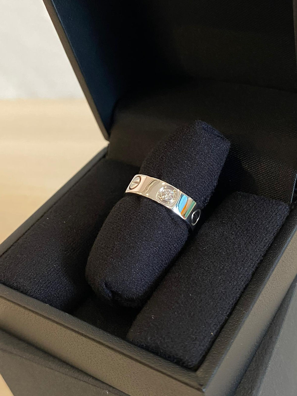 Thumbnail: CARTIER LOVE RING, CLASSIC MODEL, 3 DIAMONDS 18K WG — Size 49