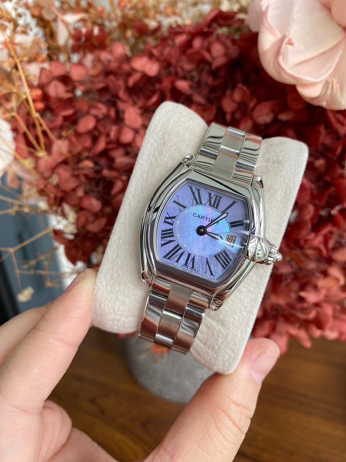 CARTIER ROADSTER MOTHER OF PEARL DIAL QUARTZ STEEL