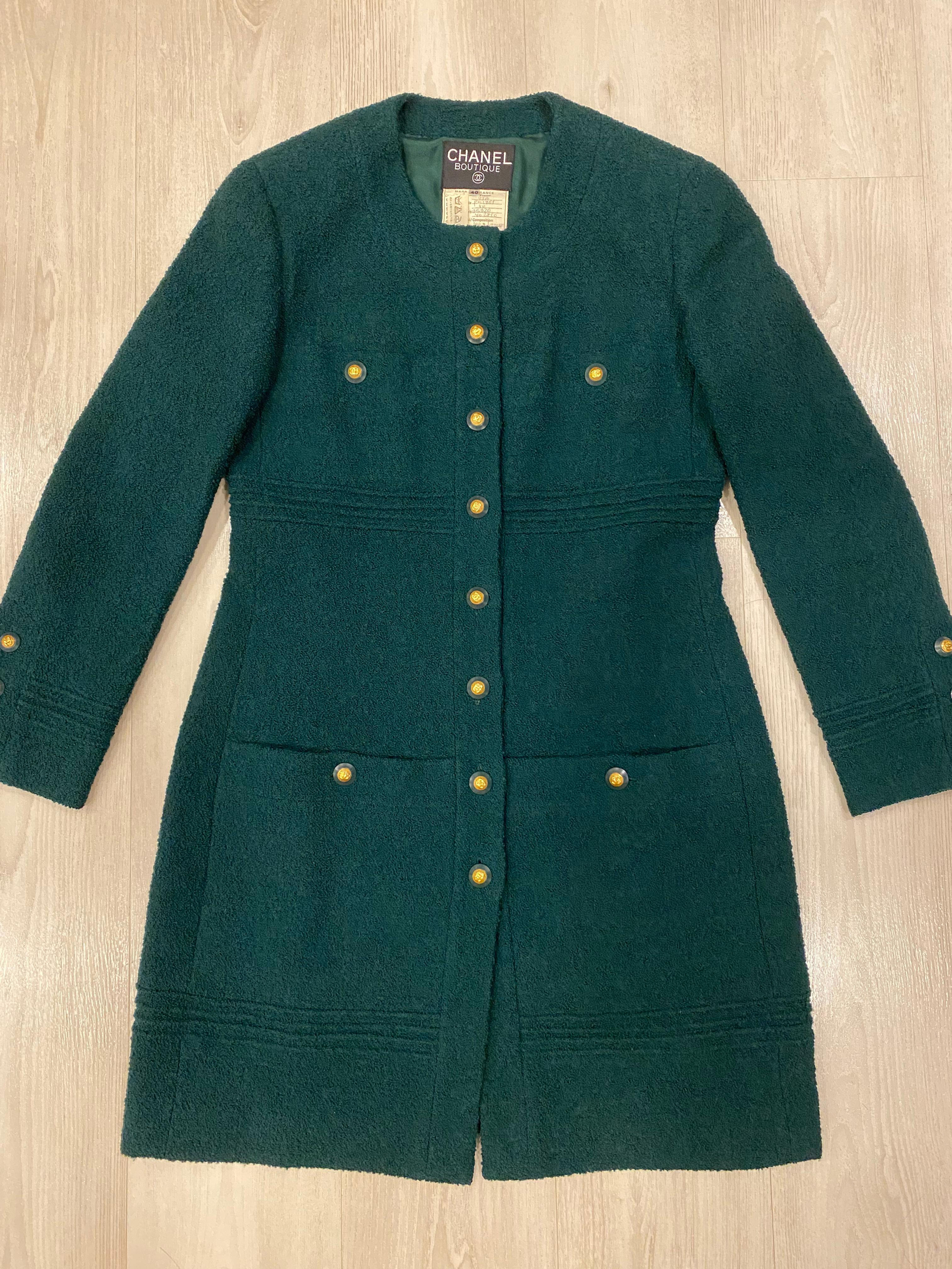 CHANEL 93A WOOL JACKET COAT DARK EMERALD GREEN