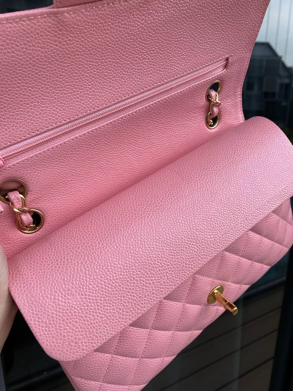 Thumbnail: CHANEL SAKURA PINK CAVIAR CLASSIC DOUBLE FLAP 24K GOLD PLATED HARDWARE VINTAGE