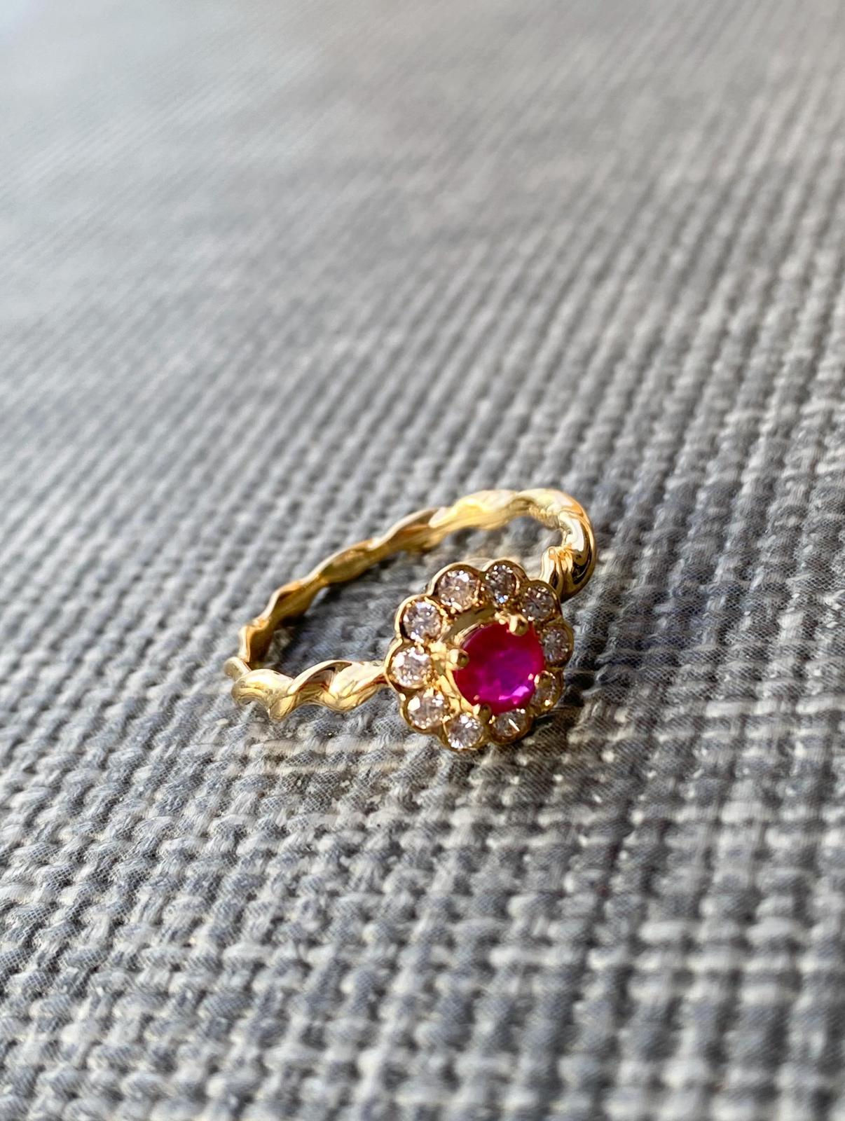 PONTE VECCHIO RUBY & DIAMONDS RING 18K YG — Size 50/51