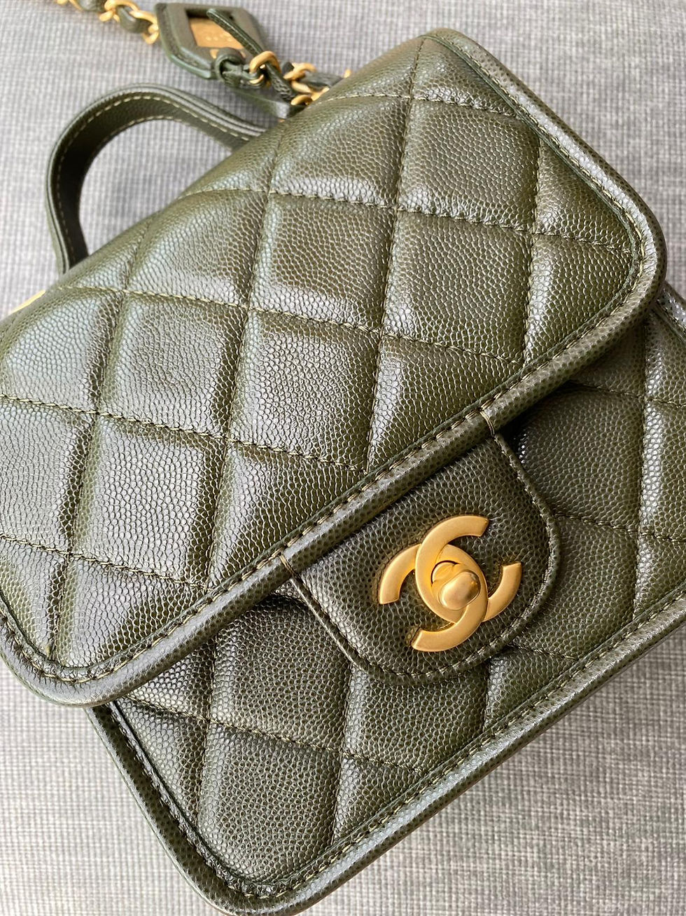 Thumbnail: CHANEL POSTMAN TOP HANDLE MILITARY DARK GREEN CAVIAR (Mint Preloved)
