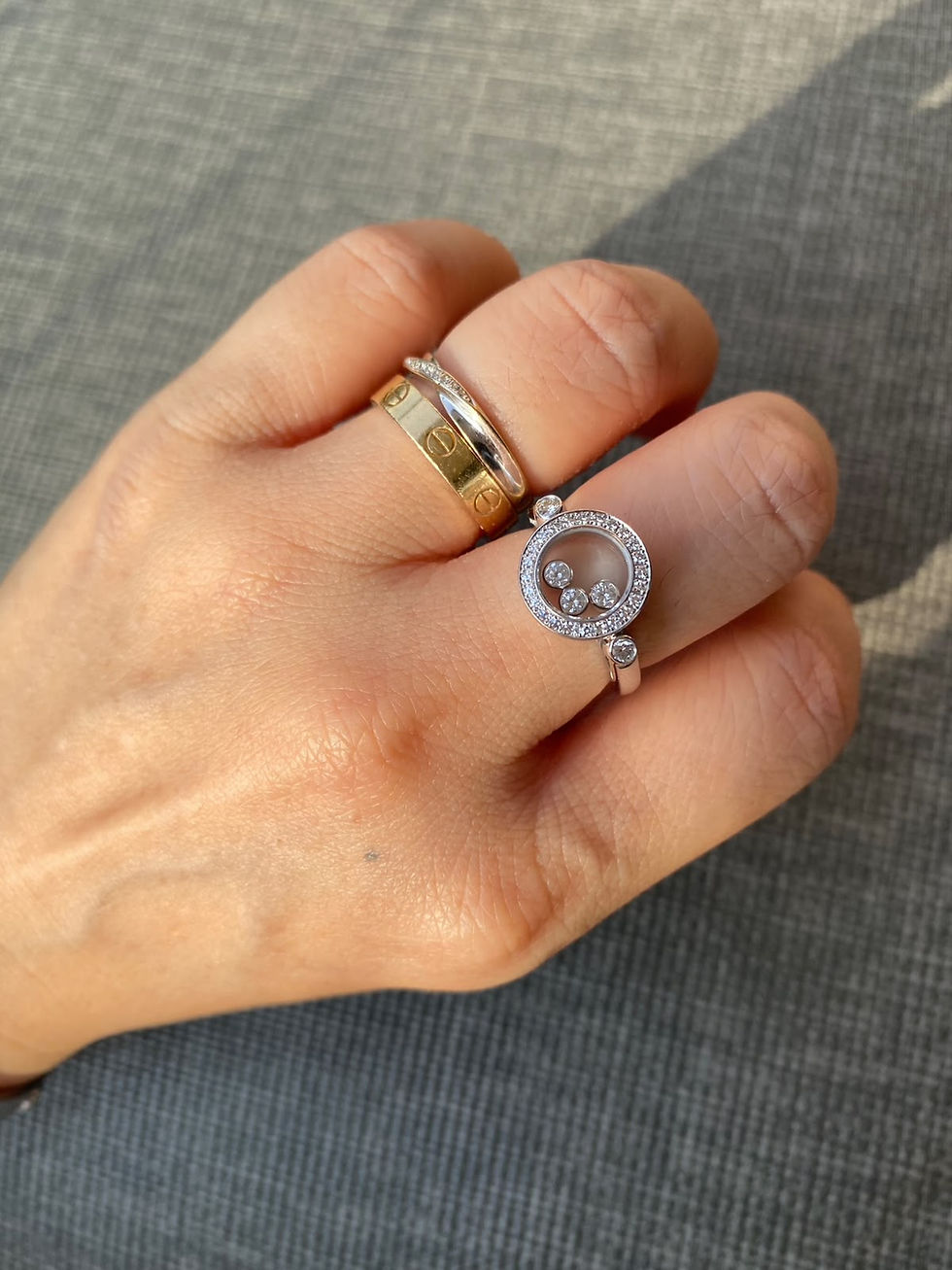 Thumbnail: CHOPARD HAPPY DIAMONDS RING 18K WHITE GOLD ROUND 3 FLOATING DIAMONDS - Size 51