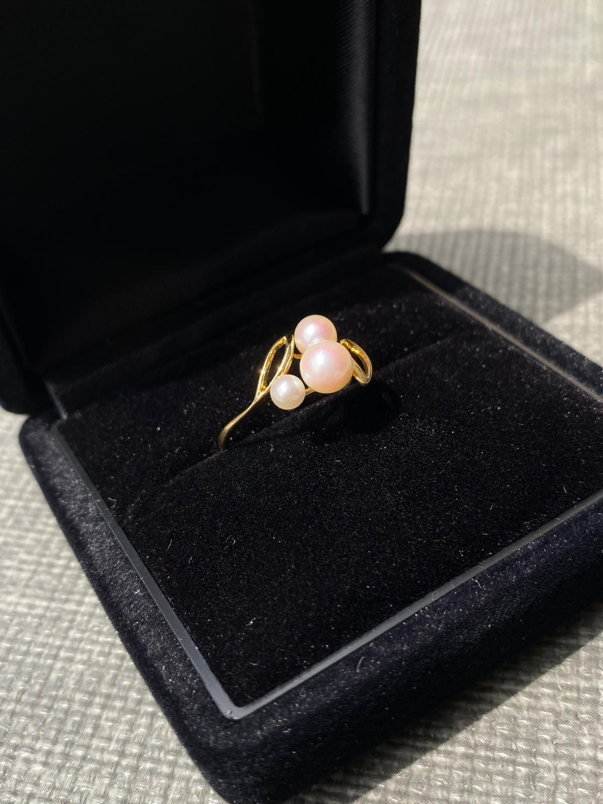 MIKIMOTO AKOYA PEARLS RING 18K SOLID GOLD — Fits Size 52/53