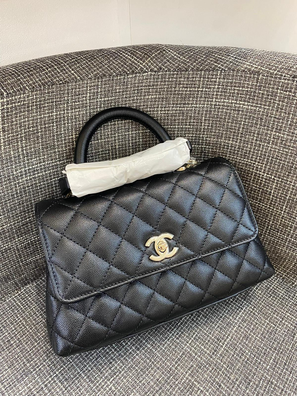 CHANEL COCO HANDLE SMALL TOP HANDLE BLACK CAVIAR GHW - New
