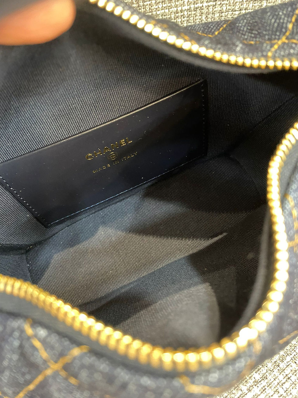 Thumbnail: CHANEL DENIM DARK BLUE TOP HANDLE WITH CHAINS GHW (New)