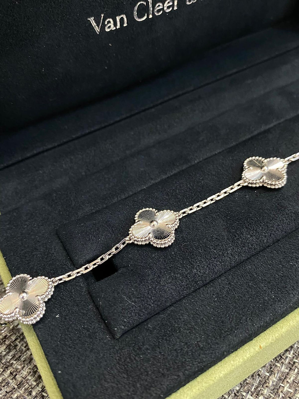Thumbnail: VAN CLEEF & ARPELS VINTAGE ALHAMBRA GUILLOCHE 18K SOLID WHITE GOLD BRACELET