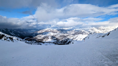 A view from Claviere of the Italian mountains covered in snow
