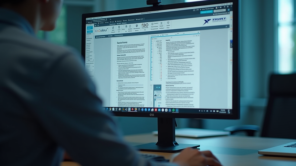 Eye-level view of a computer screen displaying regulatory documents