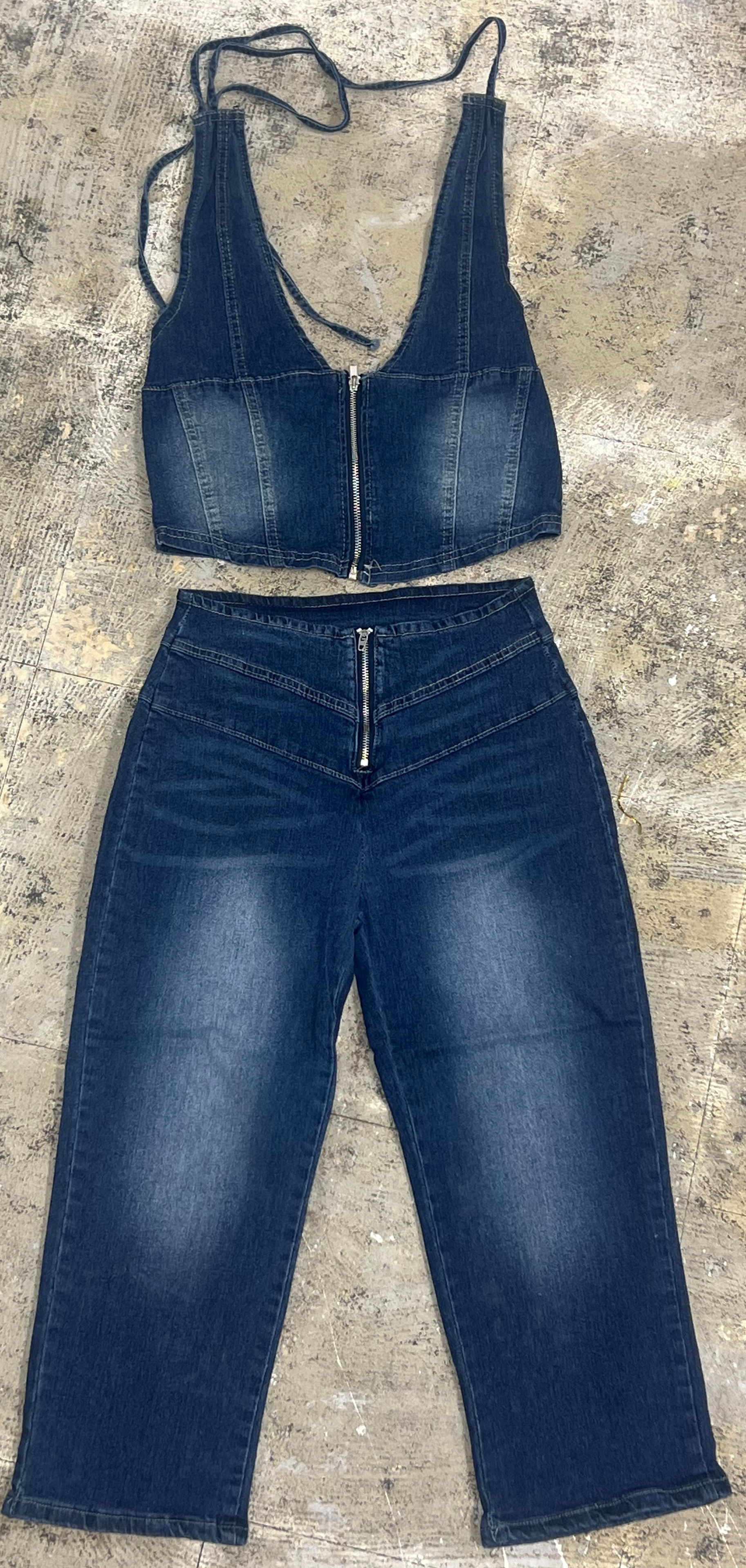 Denim Crop Capri Set