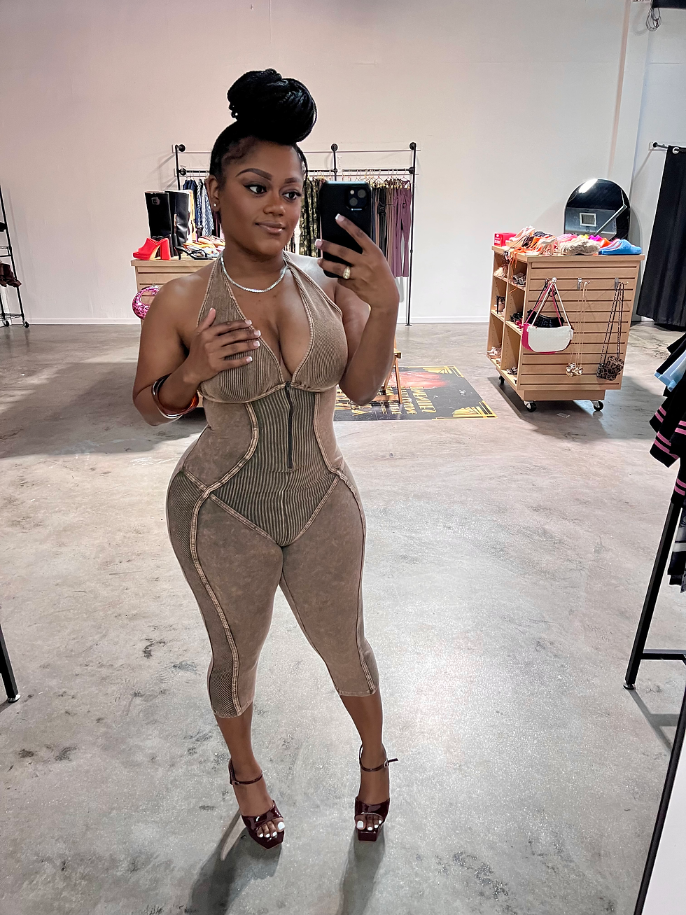 Thumbnail: Washed Halter Capri Jumpsuit