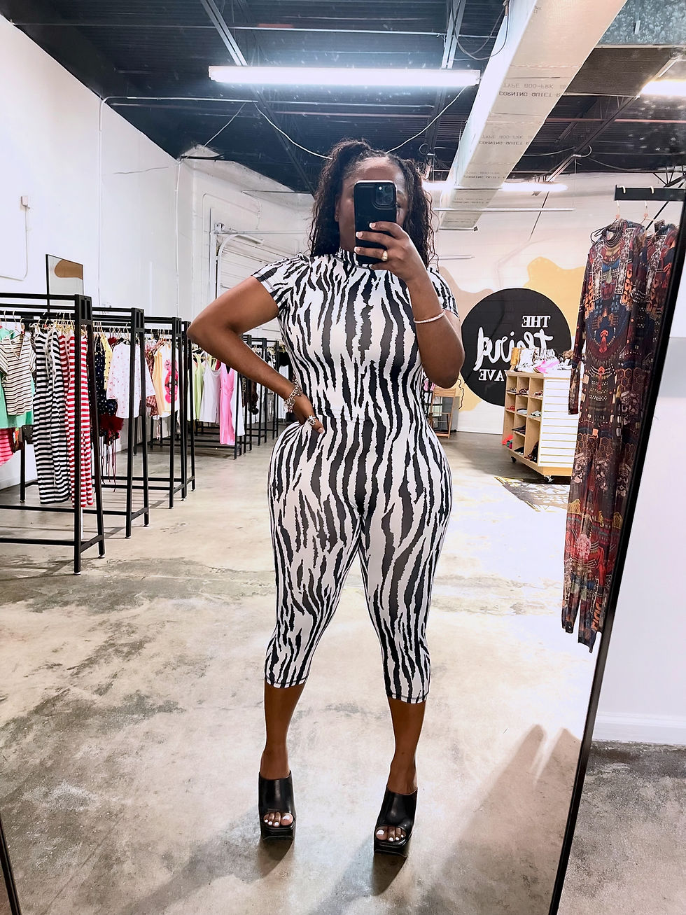 Thumbnail: Wild Print Backless Capri Romper