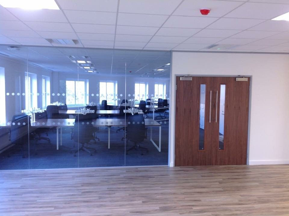 Glass partition in an office