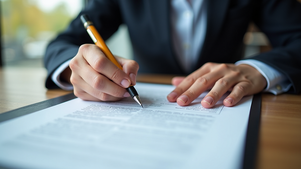 Close-up view of a person signing legal estate planning documents
