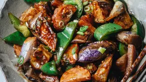 Certified Organic Eggplant, Green peppers, Potatoes