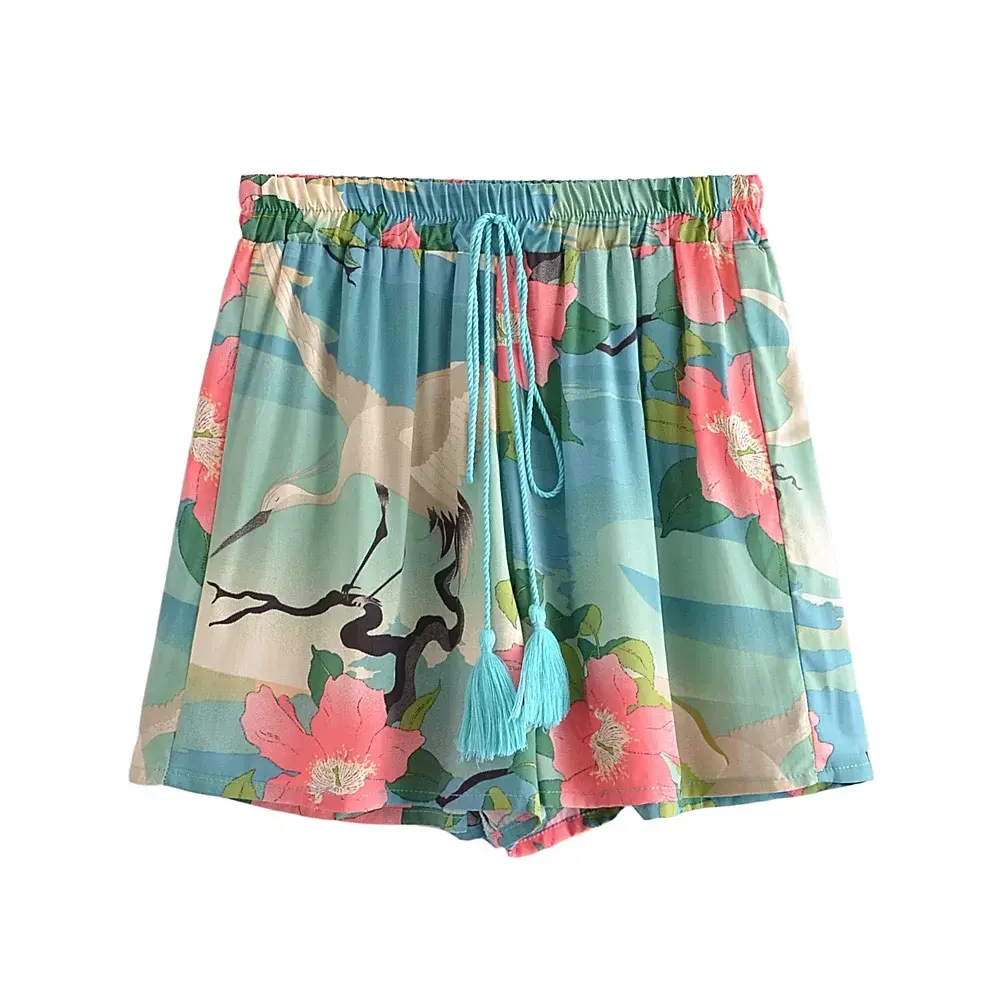 Crane Floral Print Shorts