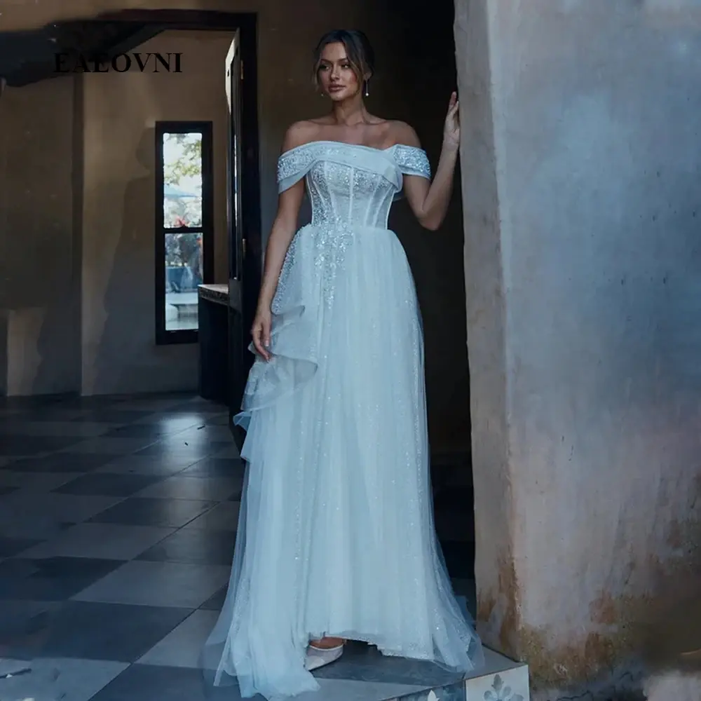 Off the Shoulder Lace Applique Bridal Grown