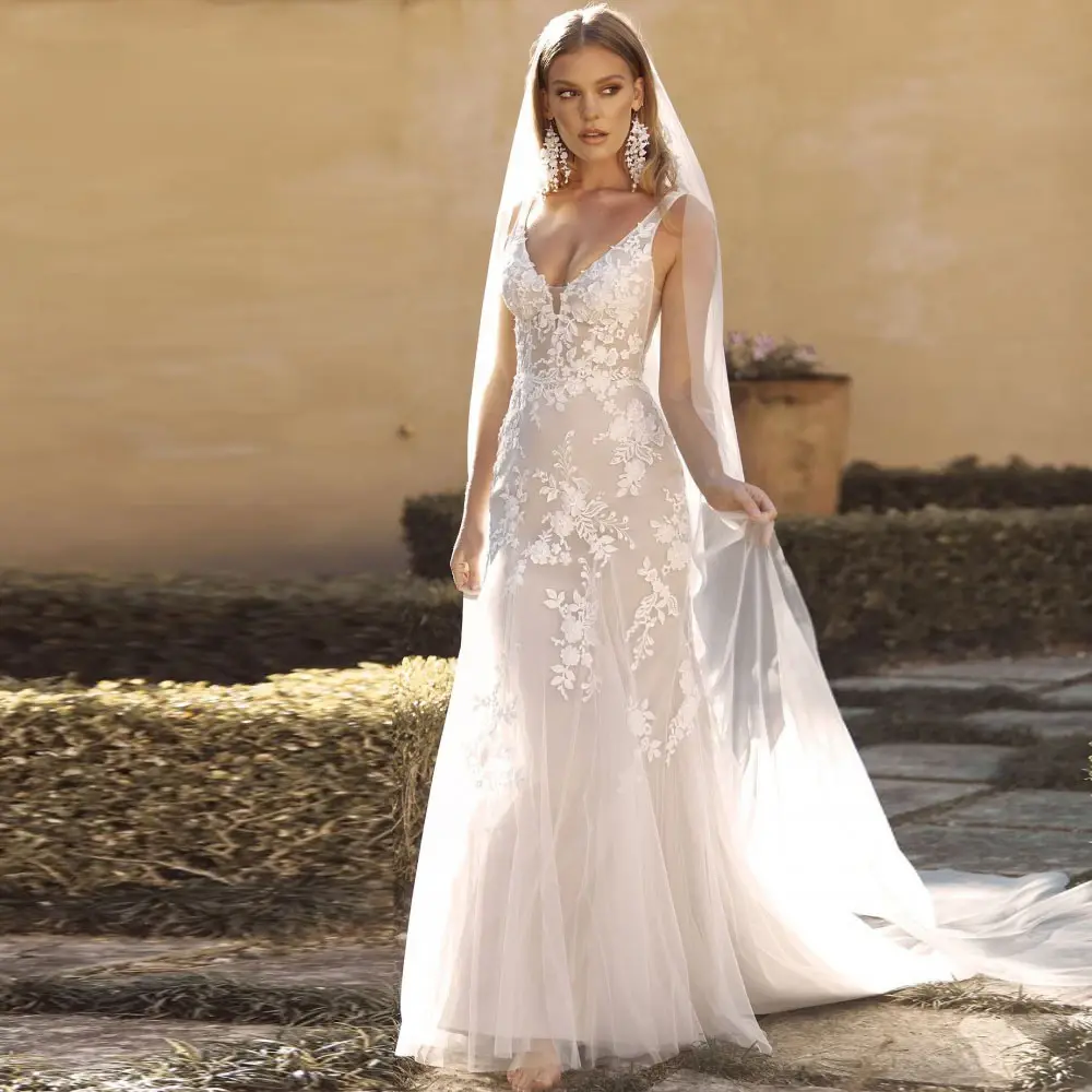 Tulle Appliques Mermaid Wedding Dress