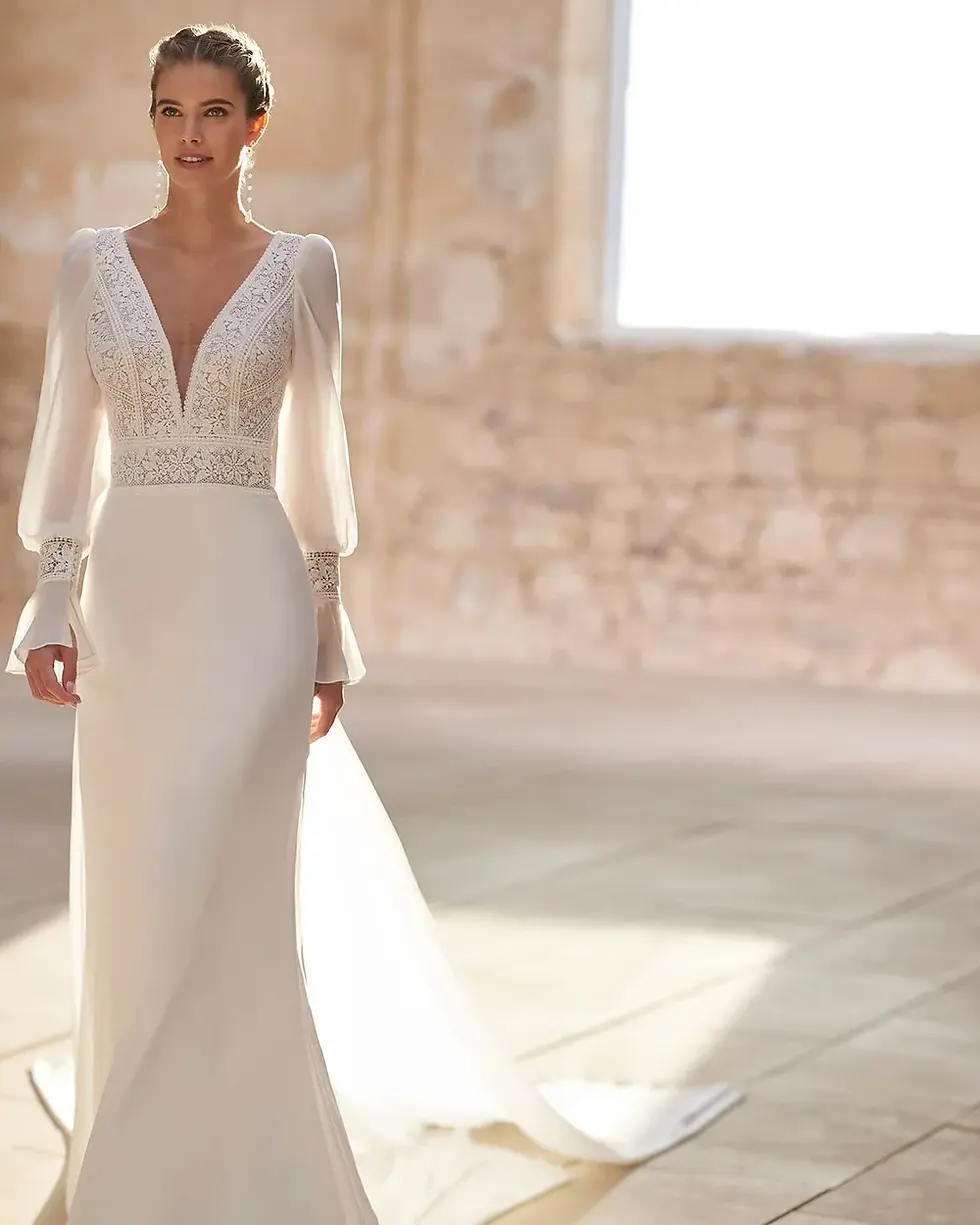 Thumbnail: Lace Wedding Dress, Long Sleeve Open Back