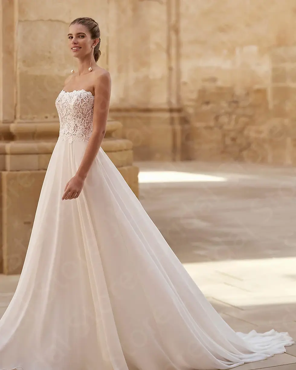 Thumbnail: Lace Strapless Wedding Dress With Cape