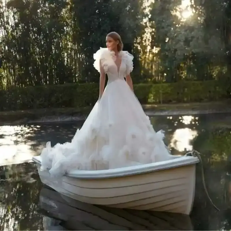 Thumbnail: Princess Wedding Dress Flutter Sleeve