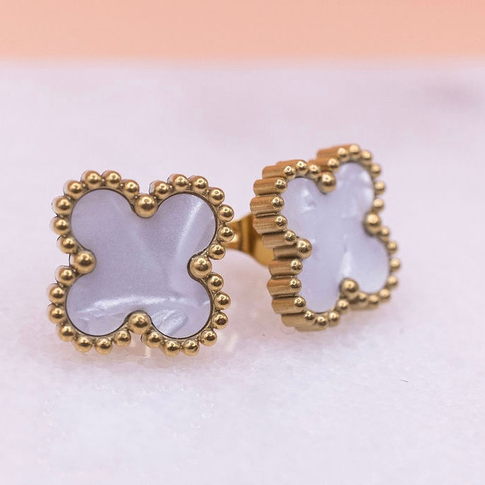 Thumbnail: Black or White Four Leaf Clover Stud Earrings 🍀